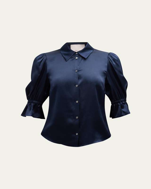 Fiona Silk Satin Short-Sleeve Top